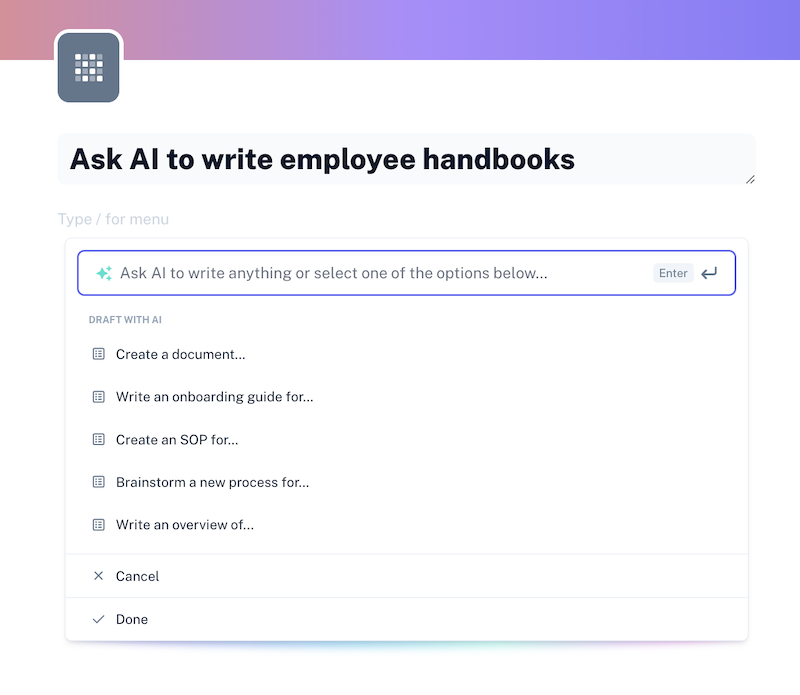 Use the AI search bar to generate text to complement. your guides.