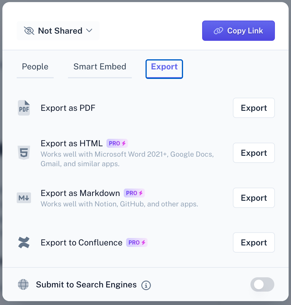 Sharing and exporting options for your Scribe's