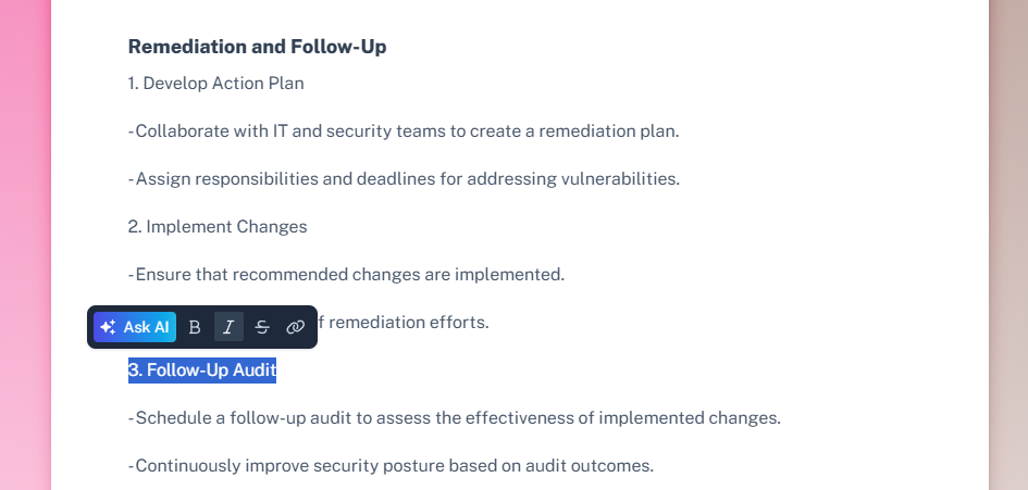 A screenshot of a Scribe document. The words “Follow-Up Audit” are highlighted.