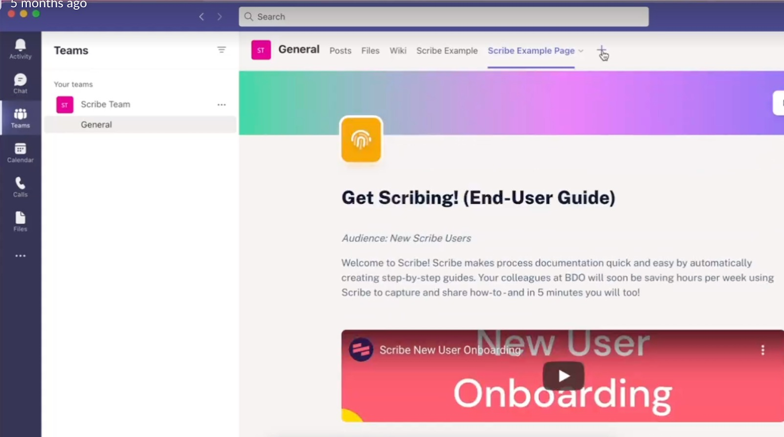 A screenshot showing how you can embed Scribe documents into a Microsoft Teams tab.